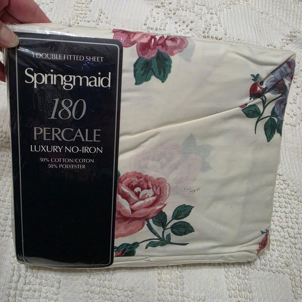 Springmaid Double Fitted Sheet Marjorie Vintage Retro‎ Floral Beauty